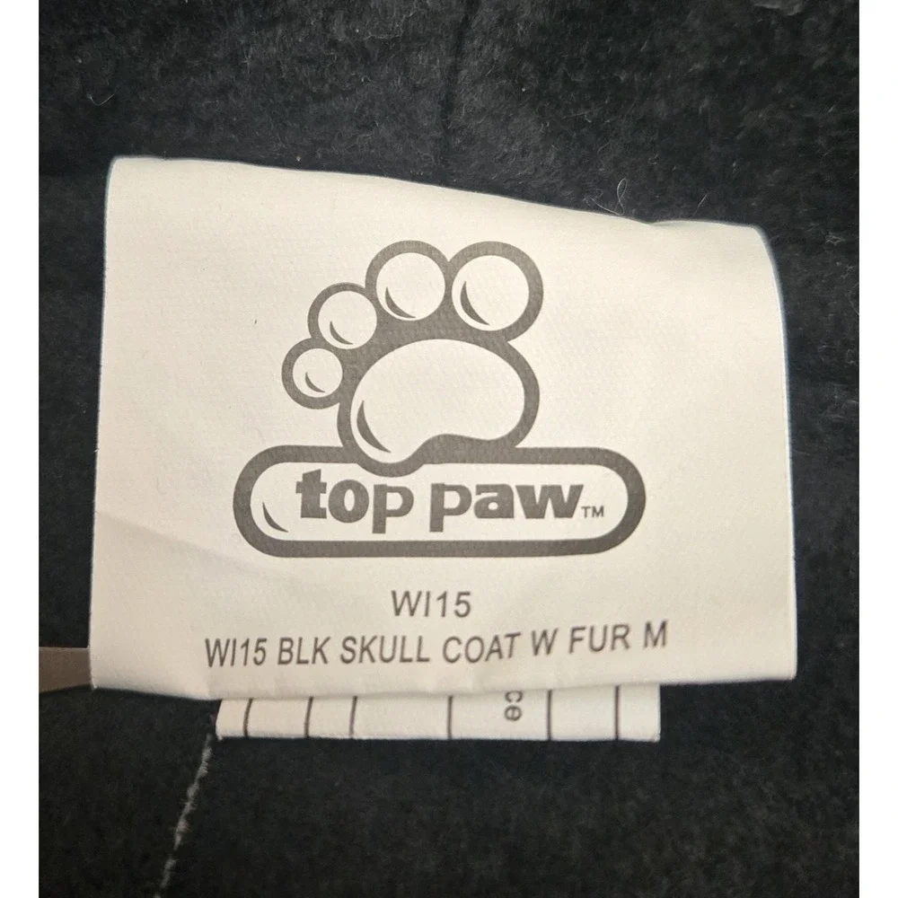Black Top Paw Dog Puffer Coat Fleece Lined Size Md Skull/ Crossbones Mohawk Fur